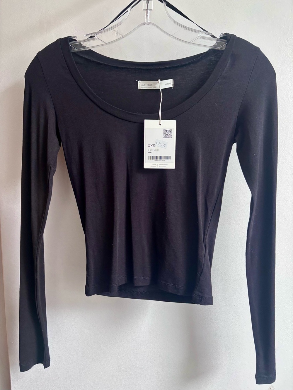 OAK + FORT Black Long Sleeve Scoop Neck Slim Tee
